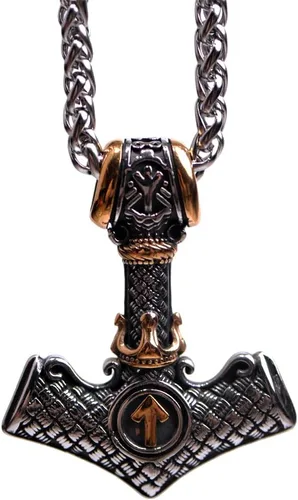 Vista 2 de LANGHONG Collar de martillo de Thor vikingo nórdico Mjolnir para hombre, joyería de talismán