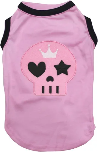 Vista 2 de Petitebella Camisa para perro cachorro con cara de calavera rosa (negro, XS)