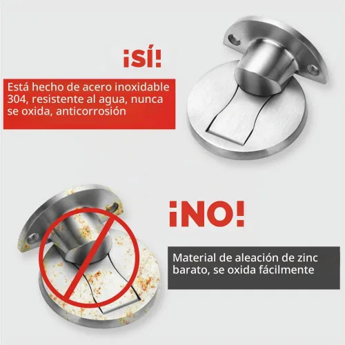 Vista 3 de Paquete de 2 topes de puerta de acero inoxidable 304, tope magnético de puerta, cinta adhesiva de doble cara 3M, sin perforación, protector de pared