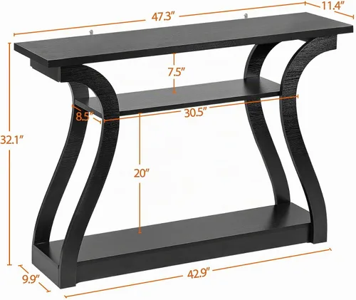 Vista 3 de ZENY Mesa consola, mesa de entrada con estantes de almacenamiento de 3 niveles, mesa de sofá larga estrecha para entrada, sala de estar, pasillo