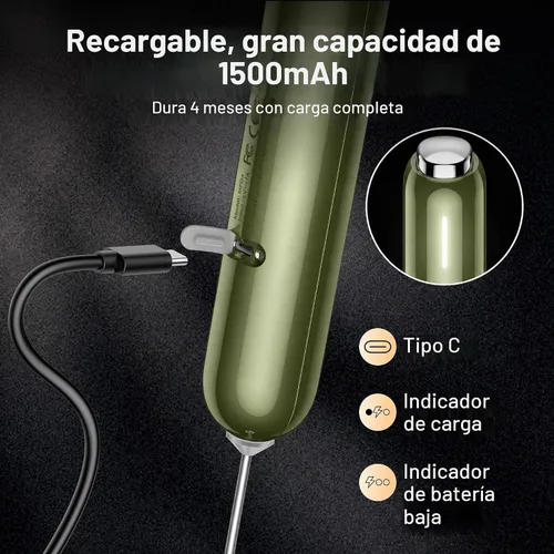 Vista 5 de InstaWhisk - Espumador de leche con velocidad variable, varita espumadora de café recargable con batidor doble desmontable, agitador eléctrico