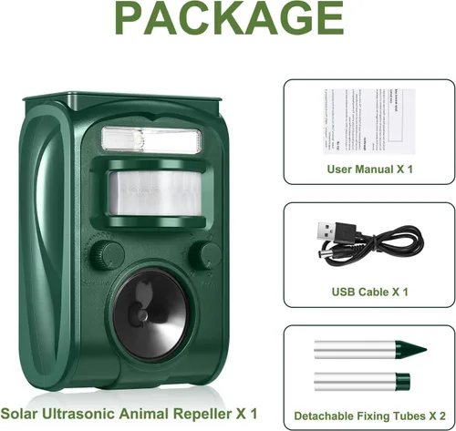 Vista 4 de Repelente de gatos para exteriores – Repelente ultrasónico de animales alimentado por energía solar – repelente de ardillas impermeable, disuasorio