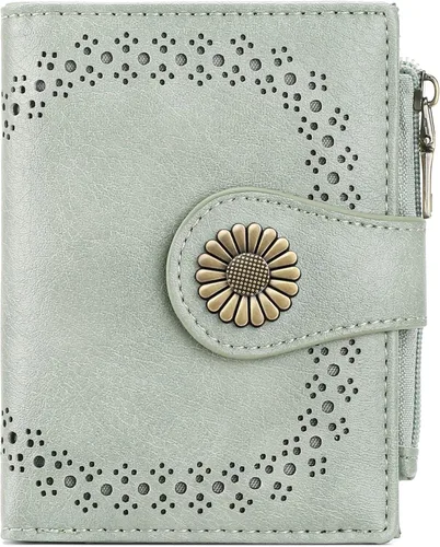 Vista 17 de SENDEFN - Carteras pequeñas para mujer, cartera compacta con bloqueo RFID, de cuero, plegable, con bolsillo para monedas y cierre, A-baby Azul