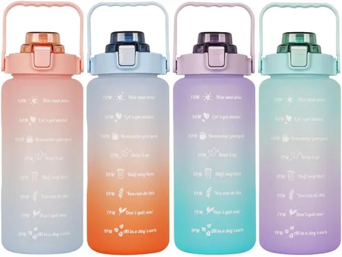 Vista 8 de Botella de agua motivacional grande con marcador de tiempo con popote sin BPA para deporte y fitness (64 onzas/medio galón) (azul-naranja)