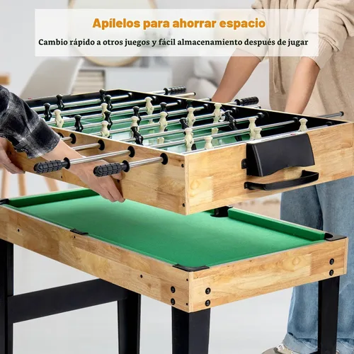 Vista 5 de GYMAX Mesa de Juegos Múltiples, Mesa de Juegos Combinada 10 en 1 con Mesa de Futbolín, Hockey, Mesa de Billar, Ping Pong, Shuffleboard, Bolos y 4