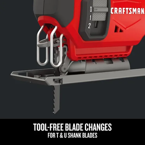 Vista 5 de CRAFTSMAN Kit de sierra caladora inalámbrica V20, 3 ajustes orbitales, hasta 2,500 SPM, batería y cargador incluidos (CMCS600D1)