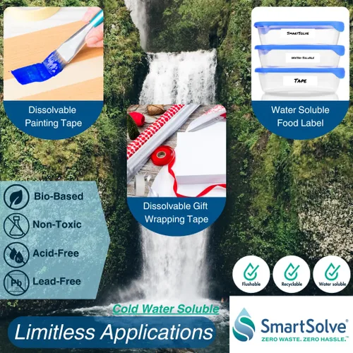 Vista 5 de Cinta soluble en agua 1 pulgada x 30 yardas Se disuelve rápidamente en agua Autoadhesiva Máscara para hidrografía y doble inmersión