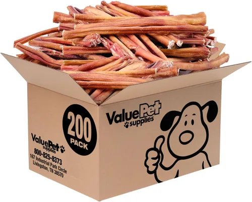 Vista 14 de ValueBull Bully Sticks para perros, medianos de 12 pulgadas, 100 unidades, totalmente naturales, alimentados con pasto, de un solo ingrediente