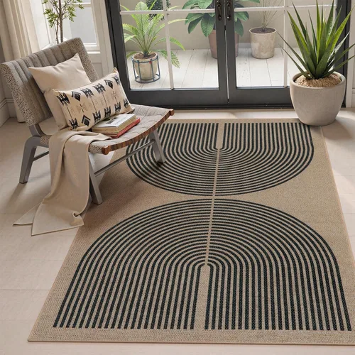 Vista 49 de Lahome Tapetes geométricos para puerta de interior para entrada, alfombra antideslizante lavable de 2 x 3 negro / neutro