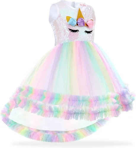 Vista 3 de Little Funny Unicorn Costume for Girls Sequin Unicorn Costume Dress for Halloween Rainbow Princess Outfit for Birthday Party