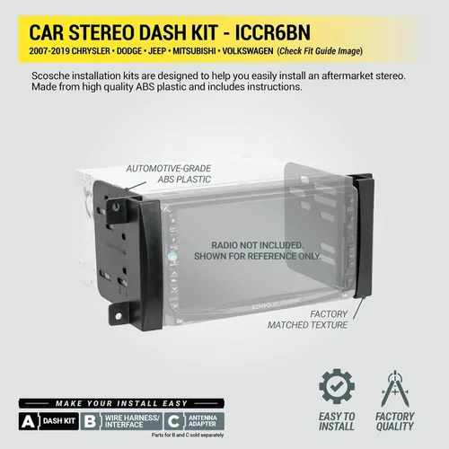 Vista 4 de Scosche ICCR6BN Kit de instalación de radio Double DIN para salpicadero Compatible con vehículos selectos Chrysler, Dodge, Jeep y RAM de 2007-2019