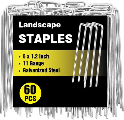 Vista 21 de Paquete de 240 grapas de paisaje de 15 cm, estacas de jardín galvanizadas para carpas, estacas resistentes calibre 11, alfileres de tela