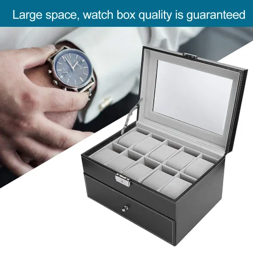 Vista 5 de 20 Grid Double Layer Watch Storage Box Container With Transparent Cover, Watch Display Box Cabinets & CasesWatch Accessories