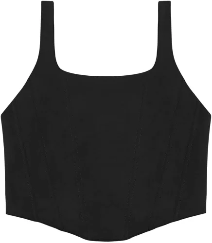 Vista 4 de REORIA - Camiseta corta sin mangas con cuello cuadrado sexy para mujer