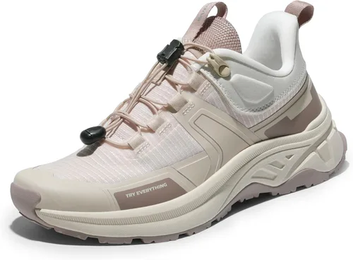 Vista 12 de NORTIV 8 Zapatos de senderismo ligeros Quick Lace para mujer rosa gris