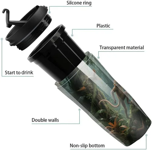 Vista 2 de Mysterious Tropical Rainforest - Vaso de viaje aislado reutilizable a prueba de fugas con tapa, taza de café de plástico a prueba de derrames