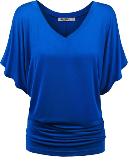 Vista 2 de Lock and Love Camiseta Dolman de manga corta versátil para mujer, cuello barco y cuello en V