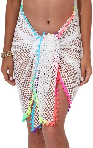 Vista 11 de Vestido cruzado de gasa transparente para mujer, para cubrir el bikini