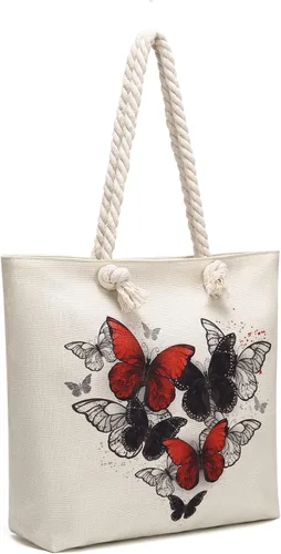 Vista 3 de Bolsas de mano con asa de cuerda, bolsa grande con asas de cuerda, lona resistente, reutilizable, bolsa de compras para comestibles, bolsa de playa