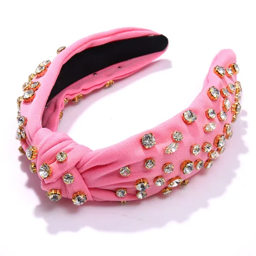 Vista 7 de Diadema anudada de cristal para mujer, diadema con nudo superior ancha, diadema de moda para mujer, accesorios para el cabello (rosa)