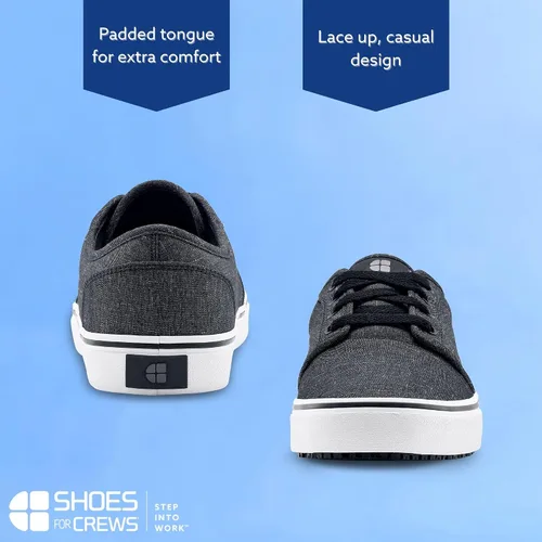Vista 4 de Shoes for Crews Merlin - Tenis unisex antideslizantes para trabajo y servicio de alimentos, resistentes al agua, lona, negro o gris
