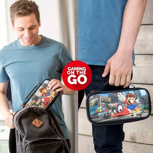 Vista 6 de Game Traveler Mario Odyssey Nintendo Switch Case - Switch OLED Case for Switch OLED Switch Switch Lite Adjustable Viewing Stand Bonus Game Case