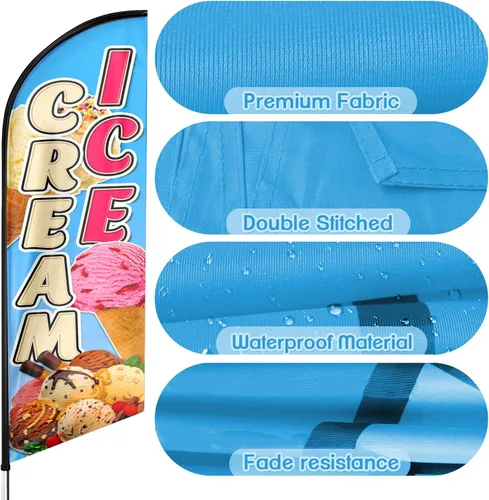 Vista 3 de Bandera de Swooper de plumas de helado, bandera de swooper publicitaria de helado, cartel publicitario de Swooper para negocios de helados, 8 pies