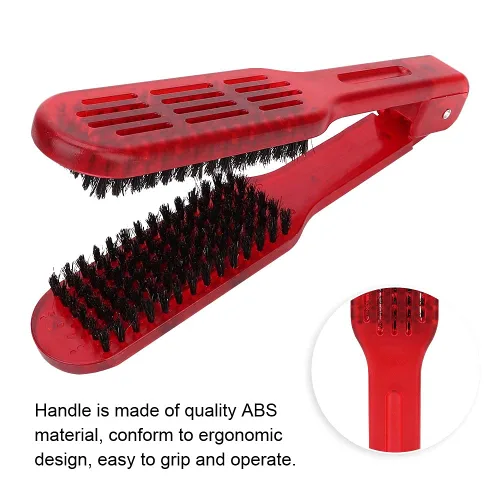 Vista 2 de Cepillo de doble cara, herramienta de peine para enderezar el cabello, herramientas en forma de V para peluquería casera [rojo]