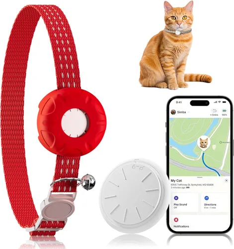 Vista 10 de Rastreador de gatos, mini rastreador GPS, compatible con Apple Find My App (solo iOS), collar impermeable para rastreadores de gatos con campana