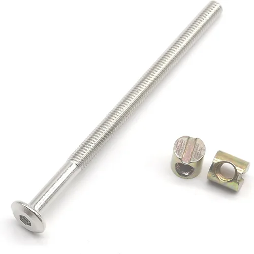 Vista 2 de Tornillos de litera M6 x 3.937 in, pernos de marco de cama IKEA, pernos de cabecera IKEA, tornillo de cama, tuerca de barril M6, pernos de níquel