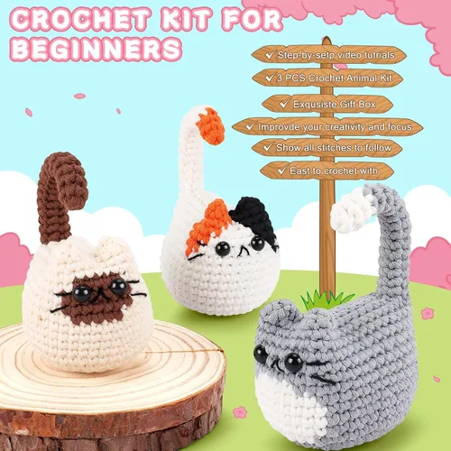 Vista 7 de Kit de ganchillo para gatos para principiantes, 3 piezas, kits de ganchillo para gatos, regalos de agradecimiento para profesores para mujeres, kit
