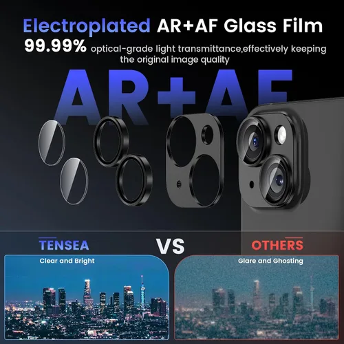 Vista 3 de Tensea Protector de pantalla de cámara de vidrio templado para iPhone 15/15 Plus, compatible con carcasa de aleación de aluminio de metal, 2023