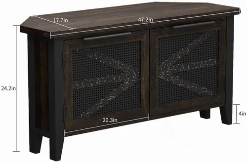 Vista 5 de VFK Soporte de TV de esquina de estilo granja para TV de 50 pulgadas, centro de entretenimiento rústico con almacenamiento, mesa de consola