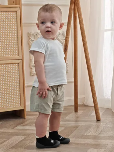 Vista 2 de Hstyle Zapatos de calcetín para bebé, zapatos para caminar, antideslizantes, suela de goma suave, para bebés, niños y niñas