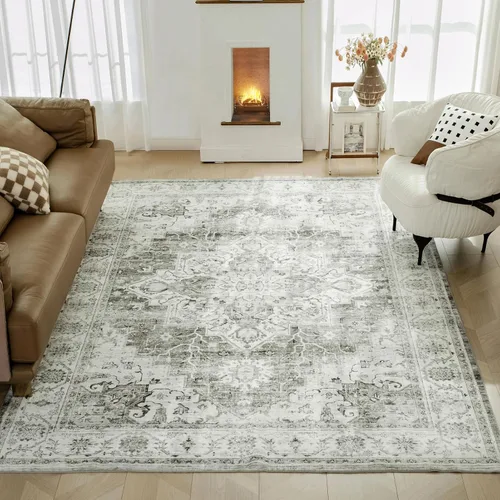 Vista 11 de Auemtyn Alfombra de área de 8 x 10 pies para sala de estar, alfombra lavable con parte trasera antideslizante, alfombra de pelo bajo para gris