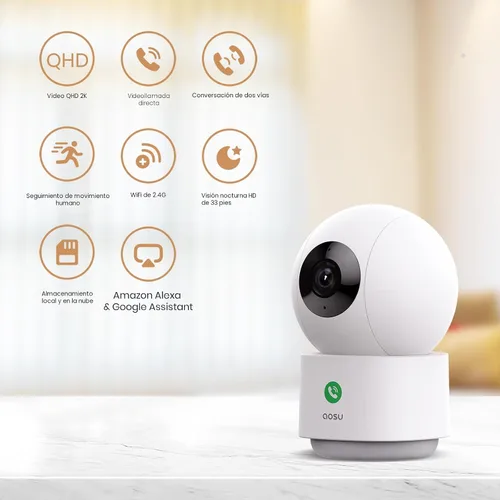 Vista 6 de aosu Cámara de seguridad 2K para interiores, monitor de bebé, cámara para mascotas de 360 grados para seguridad en el hogar con enrutador Wi-Fi