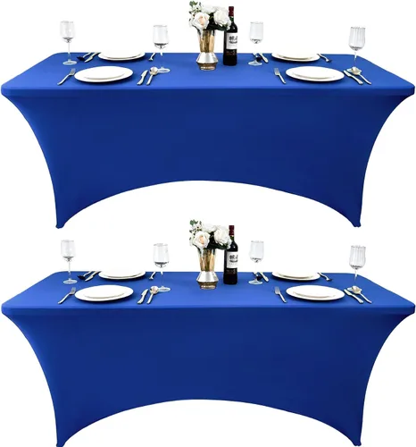 Vista 10 de Paquete de 2 Cubiertas de Mesa de Spandex de 4 pies para Mesas Plegables Rectangulares - Manteles Elásticos Ajustados Resistentes a las Arrugas