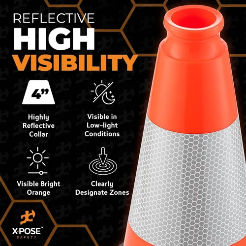 Vista 6 de Xpose Safety Conos de tráfico naranjas de 12 pulgadas con collar de 4 pulgadas, 1 paquete de conos de seguridad de plástico PVC multiusos
