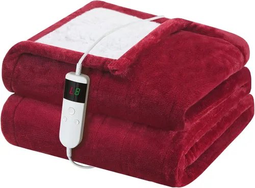 Vista 26 de Manta térmica eléctrica de 50 x 60 pulgadas, manta eléctrica de franela suave y sherpa con 10 niveles de calefacción, se apaga automáticamente