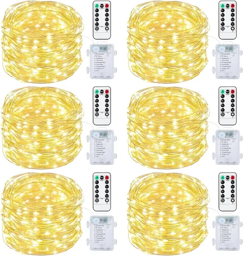 Vista 14 de Mlambert Paquete de 3 luces de hadas de 33 pies, funciona con pilas con control remoto y temporizador, impermeable, regulable, 8 modos, 100 luces