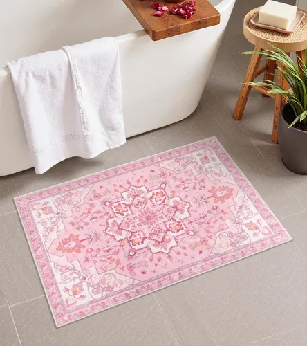 Vista 11 de Alfombras de Baño Bohemias Azules Seavish, Tapete de Baño Absorbente Vintage Desgastado de 18x26 Pulgadas, Alfombra de Baño Pequeña Antideslizante