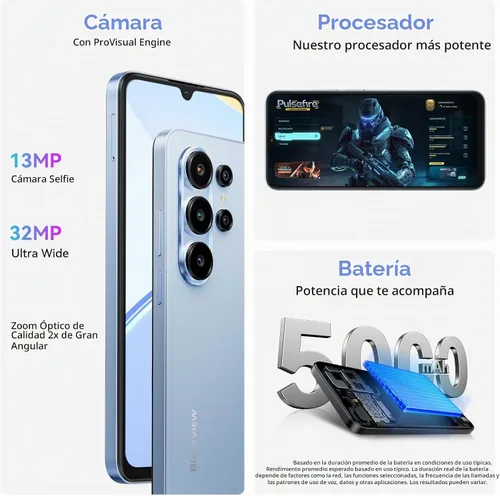 Vista 6 de Blackview Wave 10 Teléfono celular desbloqueado, Smartphones para T-Mobile Android 16, 6.88 pulgadas, 120 Hz, 32 GB + 128 GB, 1 TB expandible, 32