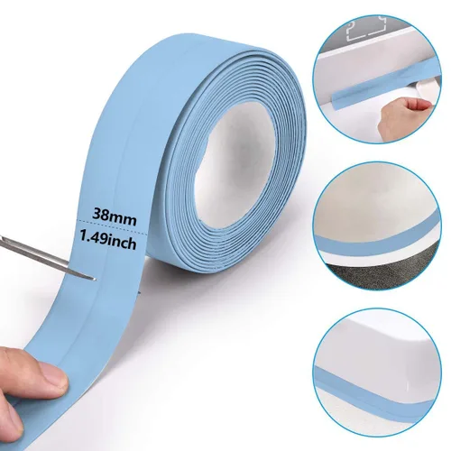 Vista 2 de Cinta selladora para calafateo de baño y cocina, cinta adhesiva de PVC para sellar la bañera y las paredes, sellador para azulejos de ducha (azul)