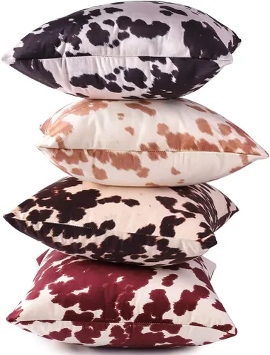 Vista 5 de Fundas de Almohada Decorativas de Terciopelo, Funda de Cojín Cuadrada Decorativa en Blanco y Negro, Estampado de Piel de Vaca, Funda de Almohada