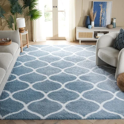 Vista 50 de SAFAVIEH Tahoe Shag Collection - Alfombra para pasillo, 2 x 9 pies, color beige y blanco, diseño de enrejado, no desprende pelusa y de fácil