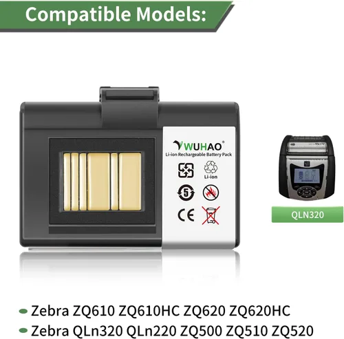Vista 3 de WUHAO Batería ZQ510 [2025 actualizada] para impresora Zebra ZQ620 ZQ520 ZQ521 QLN320 QLN220 QLn220HC ZR628 ZR638 ZR658 ZR668 ZQ610 ZQ500 ZQ500
