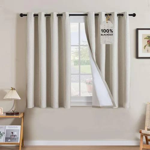 Vista 158 de H.VERSAILTEX Cortinas 100% opacas con aislamiento térmico, texturizadas, de lino, con bloqueo completo de calor y luz, para sala de estar y Negro