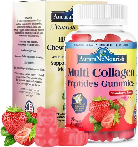 Vista 10 de Gomitas de péptidos de colágeno múltiple, sin azúcar, hidrolizadas, 5000 mg de proteína, tipo I, II, III, V, X, con biotina, ácido hialurónico