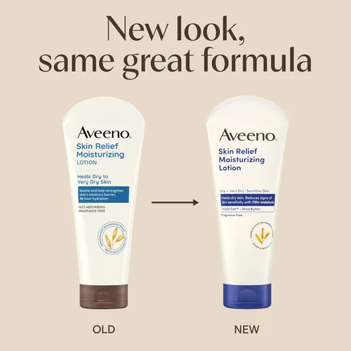 Vista 2 de Aveeno Skin Relief - Loción Hidratante Fórmula triple de avena y manteca de karité, absorción rápida, no comedogénica, piel sensible muy seca