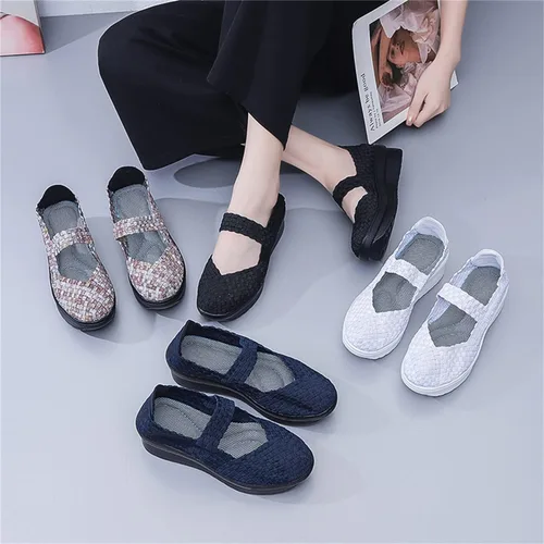 Vista 7 de EnllerviiD - Sandalias de cuña Mary Jane para mujer, zapatos de plataforma con bombas elásticas, cómodos para el trabajo y uso casual 669negro